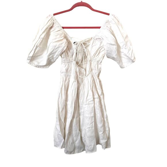 SUMMER AWAY Sydney Linen Puff Sleeve Poplin Mini Dress NWT Sz Small - Picture 3 of 7